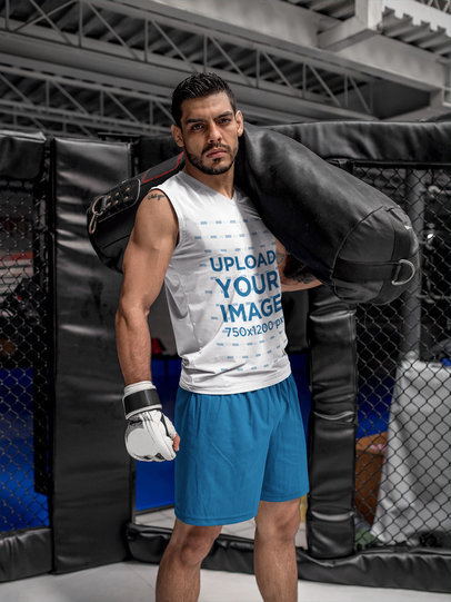 Fitness Mockup of a MMA Student Wearing Custom Sportswear at the Hexagon