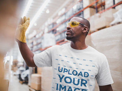 Warehouse Worker Wearing a T-Shirt Mockup