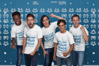 T-Shirt Mockup Featuring an Excited Esports Team