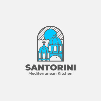 Mediterranean Kitchen Logo Template with a City Landscape Illustration 1929a