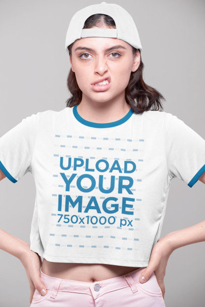 Download Placeit - Ringer T-Shirt Mockup Featuring a Woman Touching ...