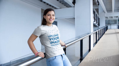 T-Shirt Video of a Woman Smiling on a Building Runway 12982
