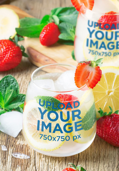 Mockup of a Stemless Wine Glass Featuring a Tropical Drink 36809-r-el2