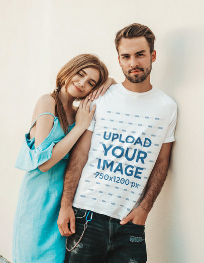 T-Shirt Mockup of a Bearded Young Man Posing with His Girlfriend M1550-r-el2